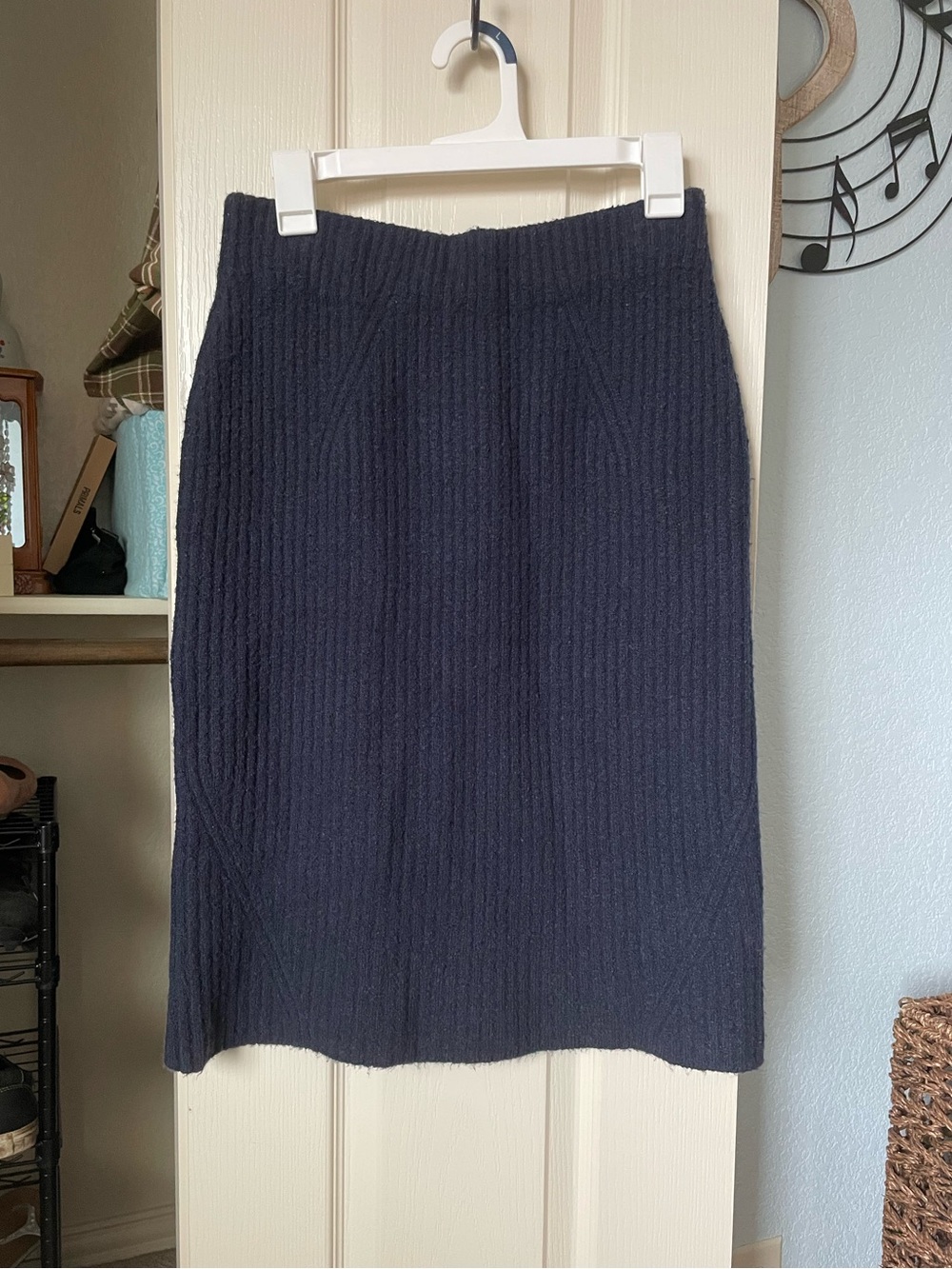 Daily Ritual Navy Ribbed Pencil Skirt